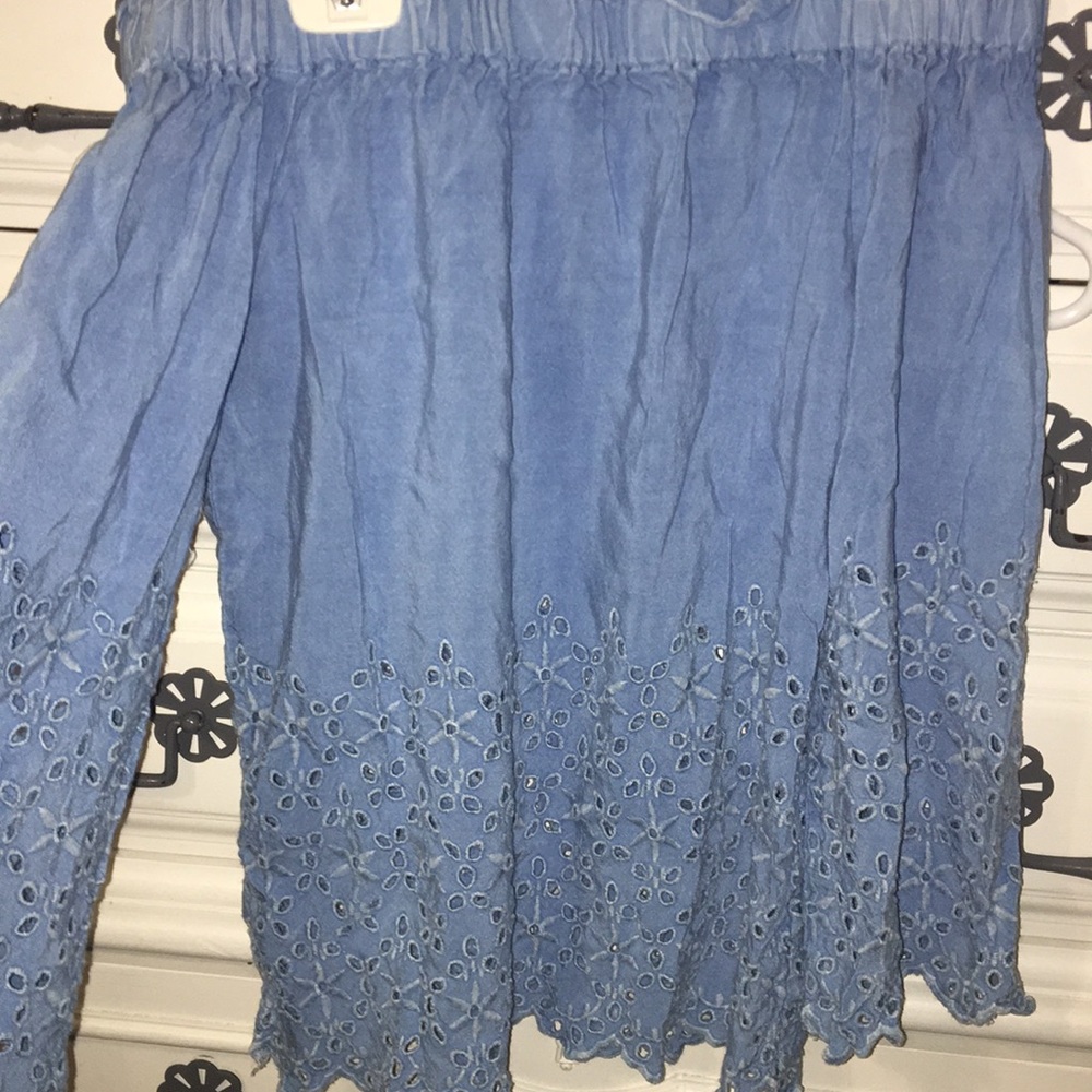 Blue off the shoulder shirt